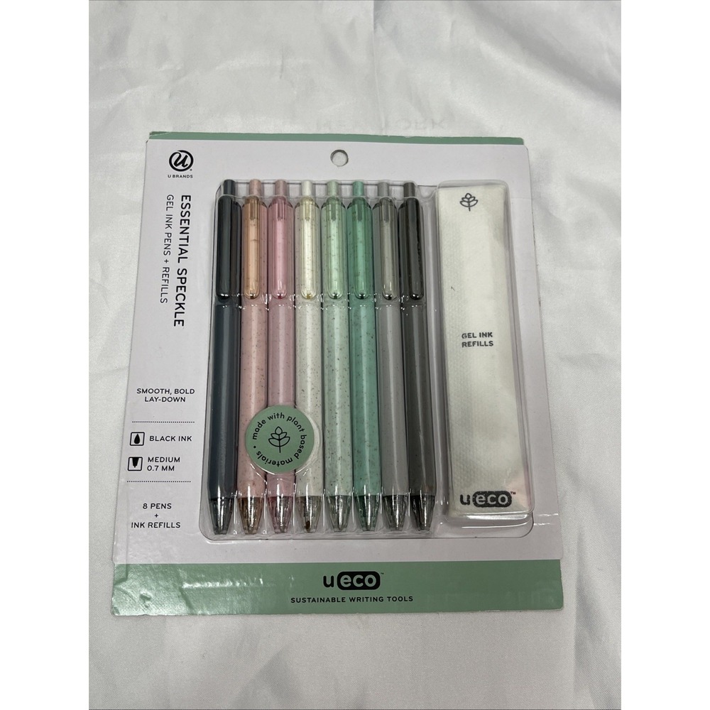 U Brand U-Eco 8 Ct Gel Ink Pens w Refills Essential Speckle 0.7 MM Black‎ Ink